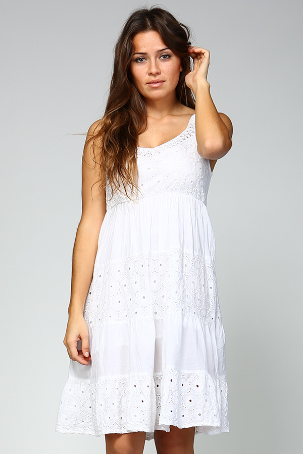 Tank Dress with Embroidery-White